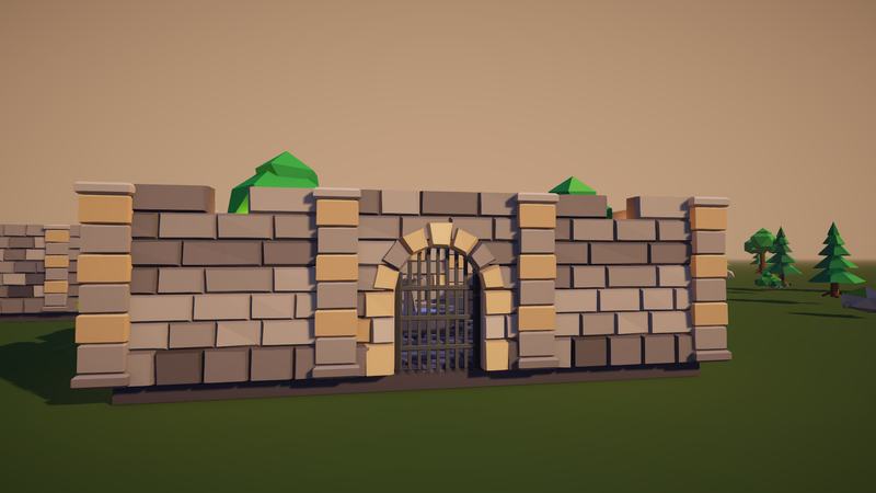Stone wall with an arched iron gate and corner posts