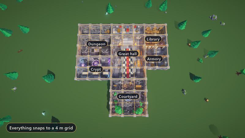 Top-down view of the keep with the 4 metre grid cells outlined and rooms labelled